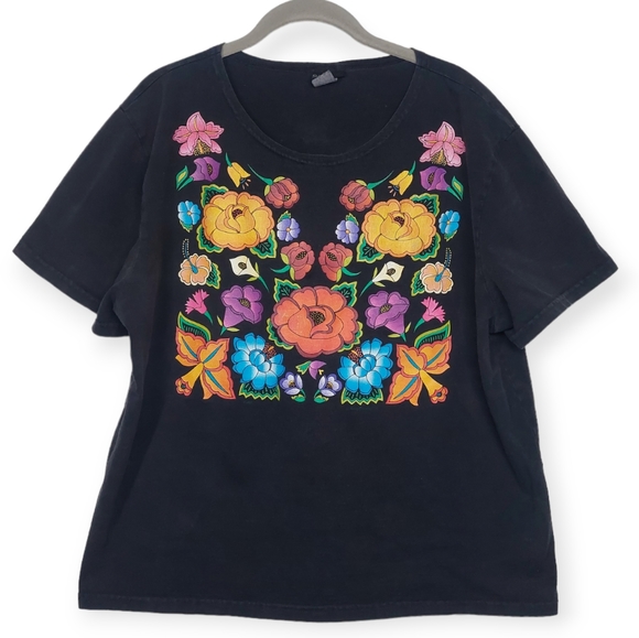 Sabaku Artwear Short Sleeve Black T Shirt Floral Colorful XL - Picture 1 of 11